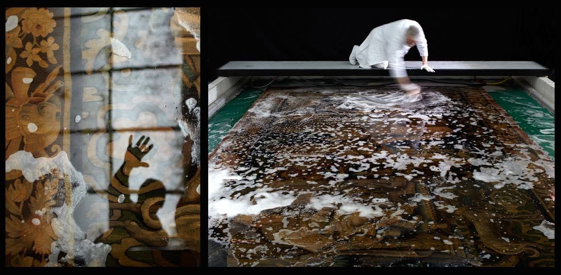 Nettoyage d’une tapisserie ancienne en milieu aqueux